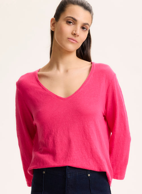 Col V Haut Manche Trois Quart Femme T-shirt Femme Col Carré Et