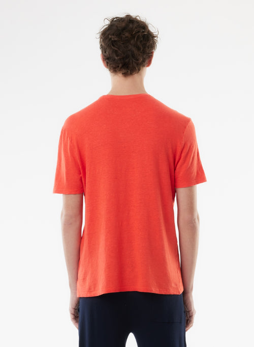 Camiseta naranja de manga corta y cuello redondo en lino / elastano - MAJESTIC FILATURES