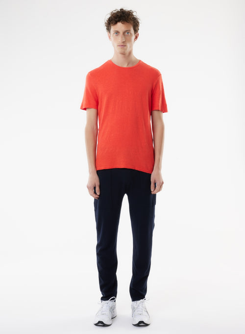 Camiseta naranja de manga corta y cuello redondo en lino / elastano - MAJESTIC FILATURES