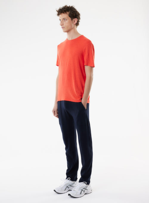 Camiseta naranja de manga corta y cuello redondo en lino / elastano - MAJESTIC FILATURES