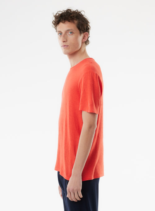 Camiseta naranja de manga corta y cuello redondo en lino / elastano - MAJESTIC FILATURES