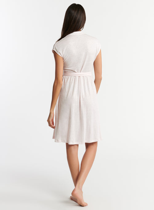 Vestido rosa con cuello de pico y manga corta en lino / elastano - MAJESTIC FILATURES