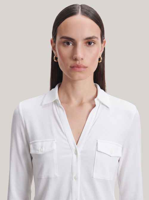 Camisa Blanca de Manga Larga en Viscosa / Elastano - MAJESTIC FILATURES