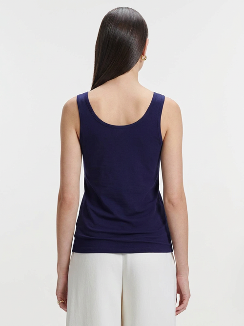 Camiseta sin mangas azul marino con cuello en U de viscosa / elastano - MAJESTIC FILATURES