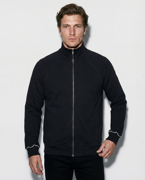 Langarmjacke mit V-Ausschnitt aus Bio-Baumwolle/Baumwolle in Schwarz - MAJESTIC FILATURES