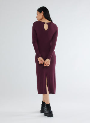 Robe Violet Col Bateau Manches Longues en Viscose / Elasthanne - MAJESTIC FILATURES