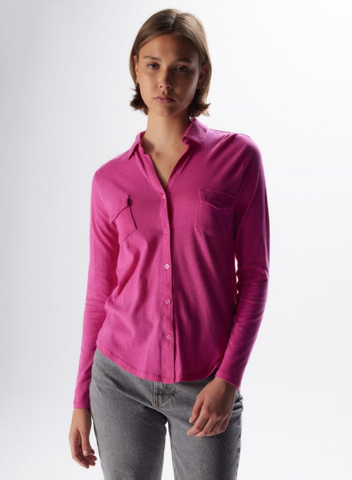 Chemise Rose fluo Manches Longues en Coton et Cachemire - MAJESTIC FILATURES
