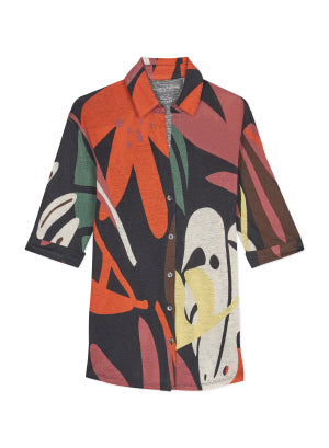 Schwarzes Hemd mit 3/4-Ärmeln in Leinen / Elasthan - MAJESTIC FILATURES