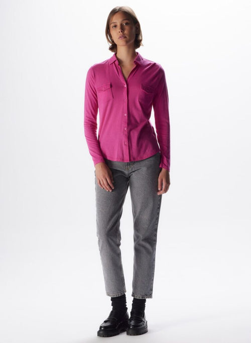 Chemise Rose fluo Manches Longues en Coton et Cachemire - MAJESTIC FILATURES